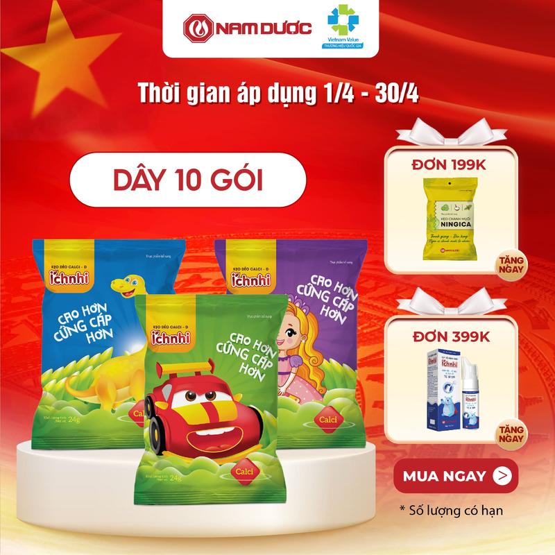 Kẹo dẻo Calci-D Ích Nhi (dây 10 gói) bổ sung Calci cho bé