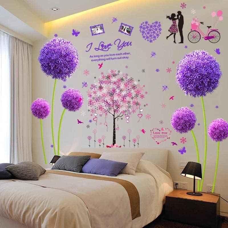 DECAL dán tường sẵn keo CẨM TÚ CÂY TUYẾT MƯA TÍM Tranh trang trí decor phòng khách phòng ngủ tranh trang trí Đồng