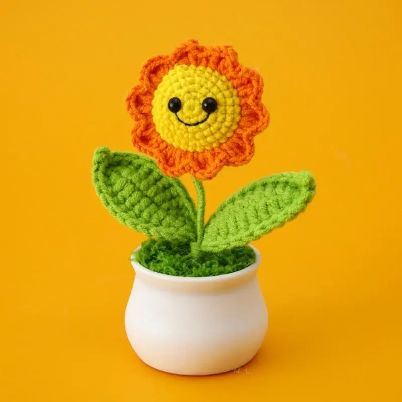 Sunflower Potted Plant, 1 Count Handmade Crochet Sunflower, Simulated Flower Potted Plant, Home Decor Supplies 0