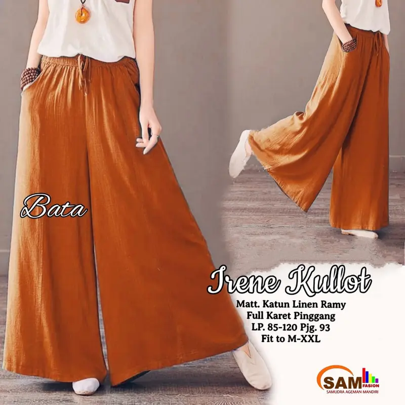 Celana Wanita Kulot Irene Katun Linen Rami Premium LP 85-120 Panjang Casual - Hitam - Motif celanakulot 5