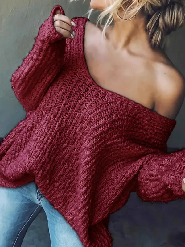 Women's Plain Drop Shoulder V Neck Sweater, Casual Trendy Long Sleeve Jumper for Spring & Fall, Fashion Women's Knitwear for Daily Wear, Womenswear, Tops 4