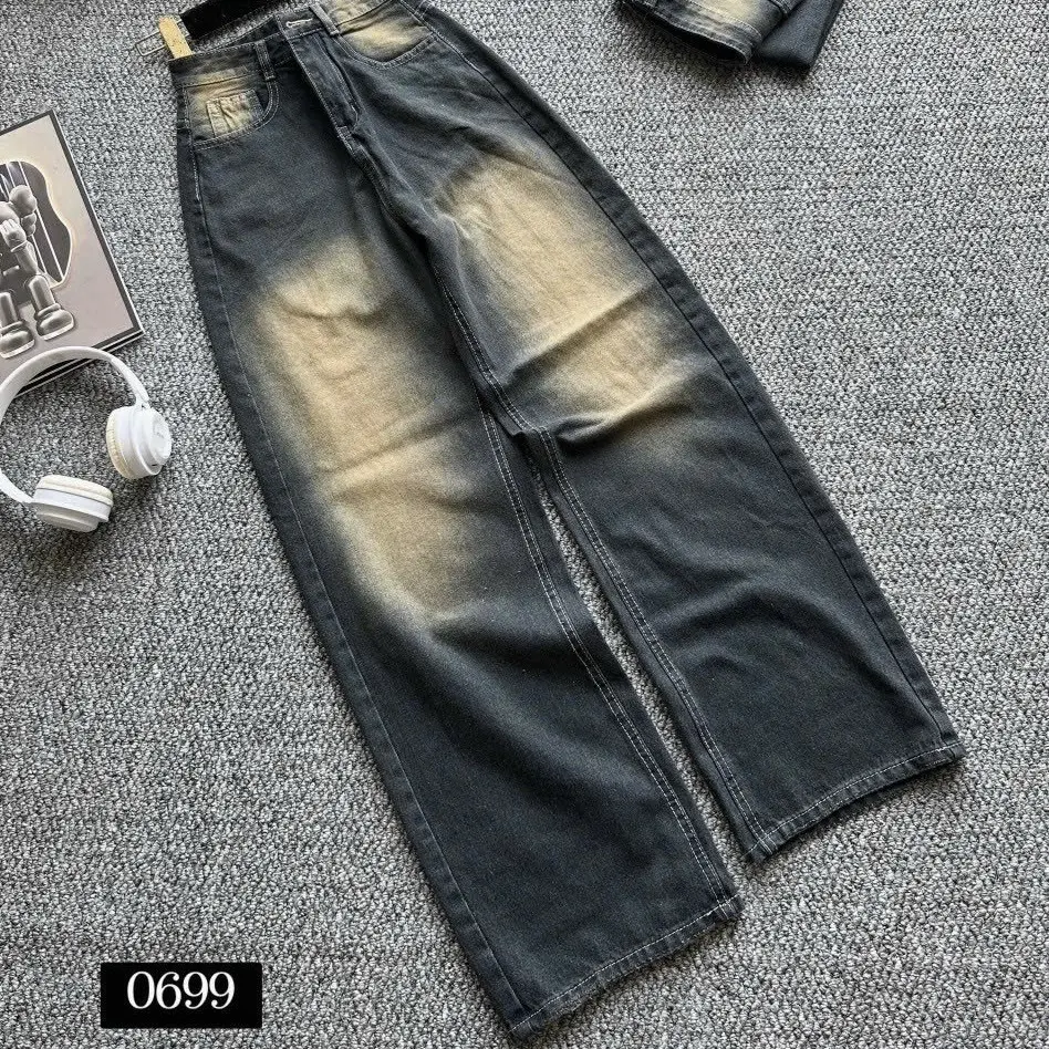 Quần Jean Nữ ống Suông xanh bụi -Quần baggy nữ ống rộng lưng cao màu RETTO mẫu mới TH01