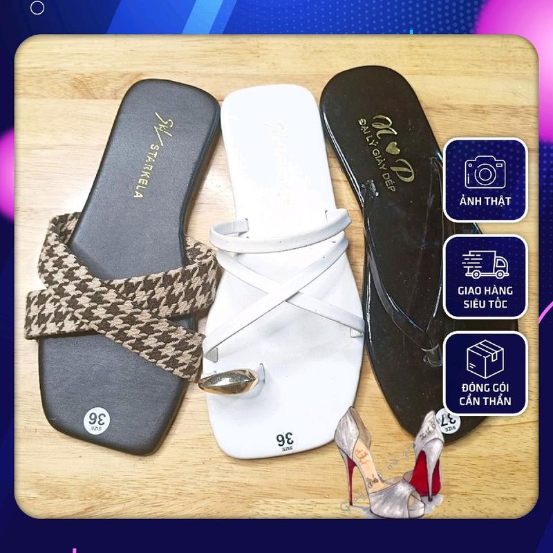 Combo 3 đôi dép lê giá hạt dẻ mẫu màu sắc ngẫu nhiên cho bộ sưu tập dép 003 Dép lê nữ GiàY Shoes vừa [gợi ý]đen