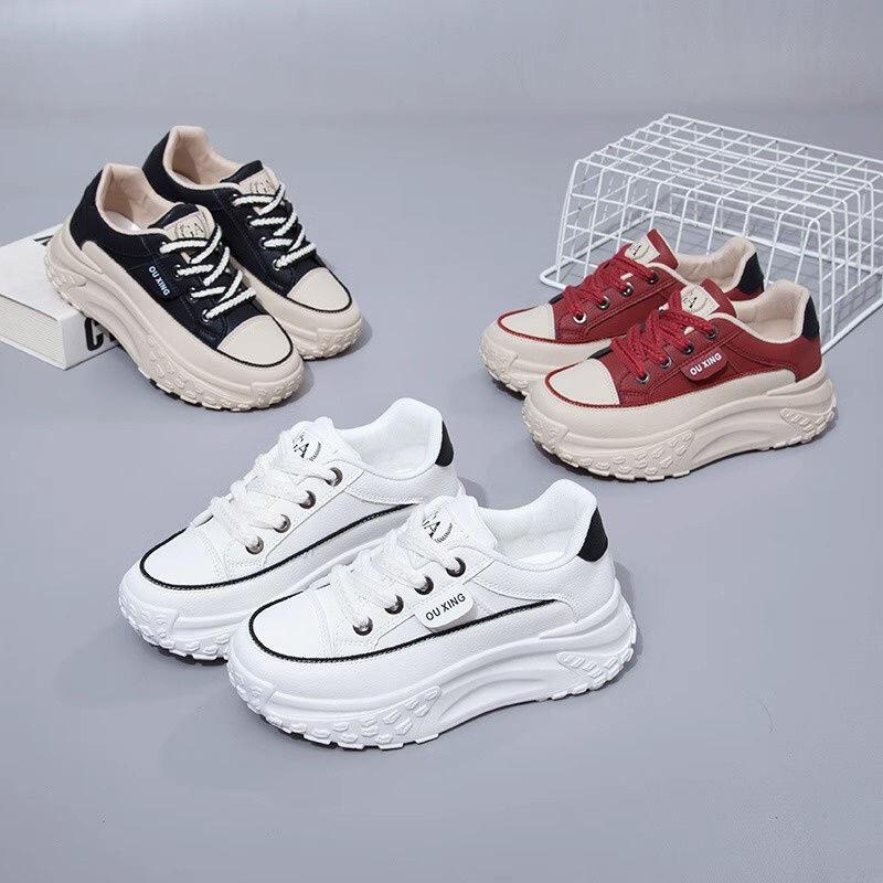 Product Introduction of Dad's Women's Instagram Trend 2024 Spring New Versatile Thick Sole Elevated Running Casual Leather Breathable Sports Shoes 1