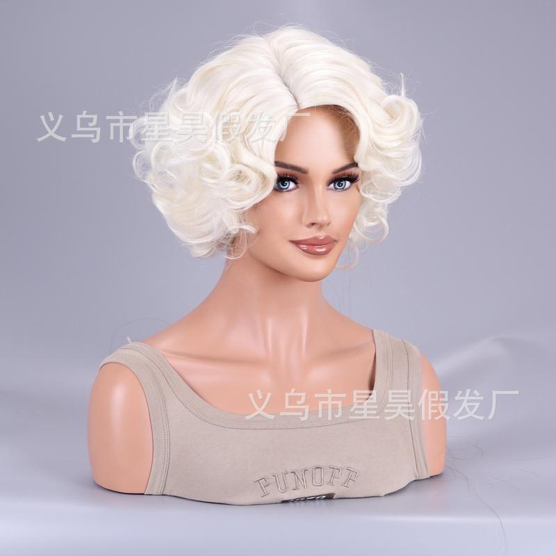 Product Introduction of European and American New Wig White Side Short Curly Wavy Wig High Temperature Chemical Fiber Silk Cross-Border Wholesale Daily Wig Buy with Confidence 0