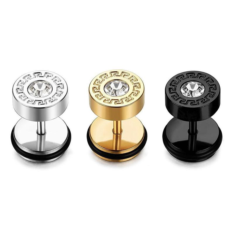 Product Introduction of Stainless trendy Great Wall pattern diamond studded screws studs fashionable punk titanium steel ear accessories 4