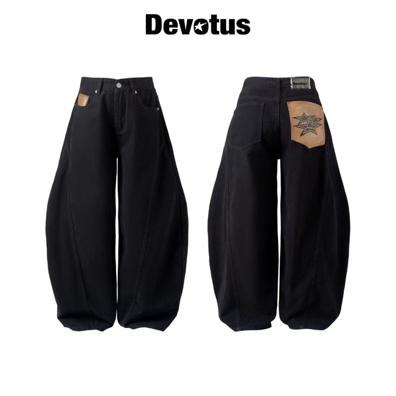 Quần dài Baggy Jeans Denim ống cong đen wash túi da Devotus Local Brand - Leather Pocker Pants 