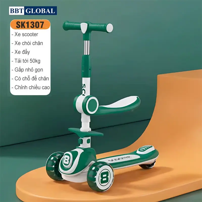 Xe trượt Scooter BBT Global 2 trong 1 cao cấp có tay đẩy cho bé SK1307TD, SK1307 5