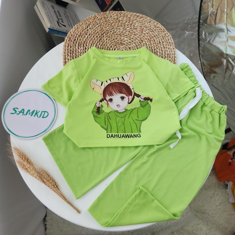  8-40kg Đồ bộ bé gái Sam kids bộ dài lửng ống rộng cho bé cotton mẻ mùa hè  quần áo bé gái dễ thương quần áo trẻ em cao cấp Thun 
