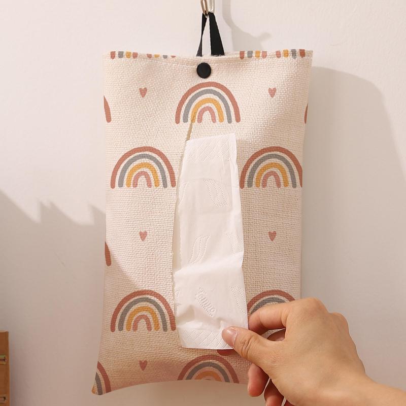 Rainbow Pattern Tissue Bag, 1 Count Creative Tissue Storage Bag, Lovely Storage Organizer for Living Room Bathroom, Home Decorations 0