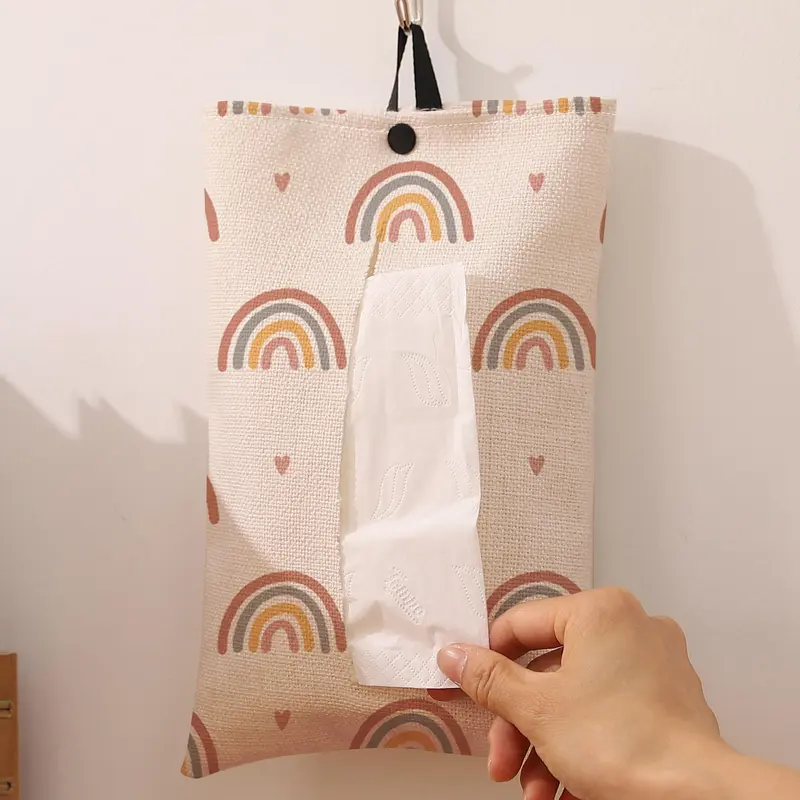Rainbow Pattern Tissue Bag, 1 Count Creative Tissue Storage Bag, Lovely Storage Organizer for Living Room Bathroom, Home Decorations 0