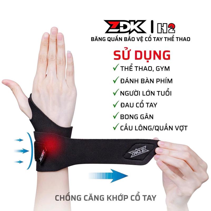 Dây đai băng quấn bảo vệ cổ tay chơi thể thao ZDK H2 cố định an toàn xương khớp vận động tập tạ gym cầu lông bóng bàn pickleball quần vợt tennis cao cấp chính hãng giá rẻ