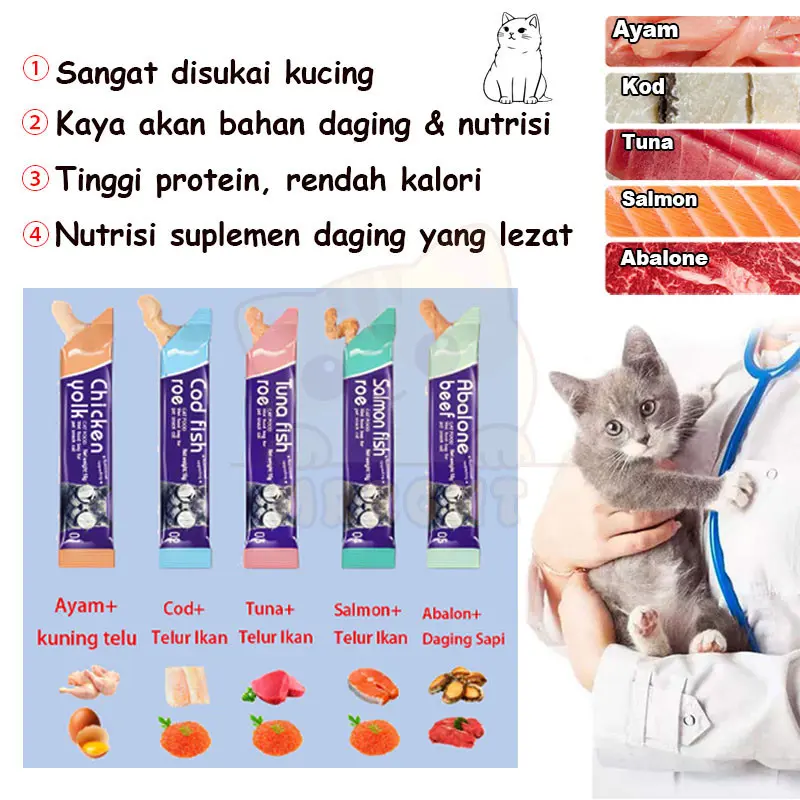 50PCS Snack Kucing Makanan Kucing Basah Cemilan Kucing Cat Strip Cemilan Kitten Bio Creamy Treats 3