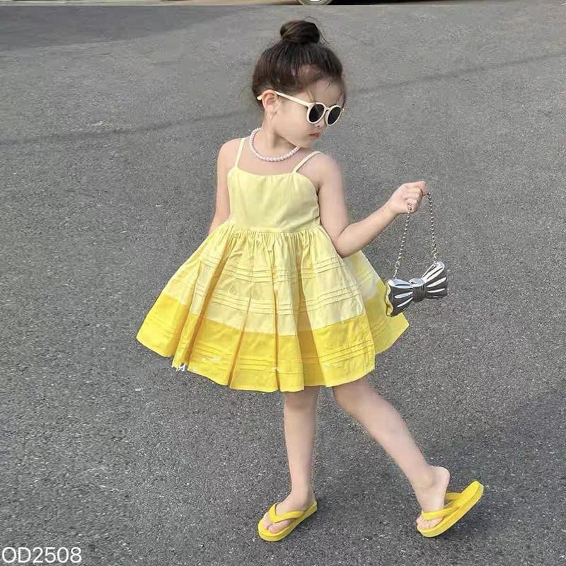 [Nini kids]- Váy 2 dây cho bé Gái chất liệu vải thô đũi dày dặn mềm mát đủ size 8-35kg (váy vàng)