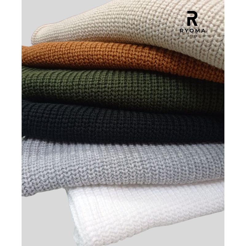 Álen cổ tròn nam nữ, álen RYOMA, chất len lông cừu hạt gạ, dày dặn, ấm áp, form dáng Hàn Áo Menswear Đen 9