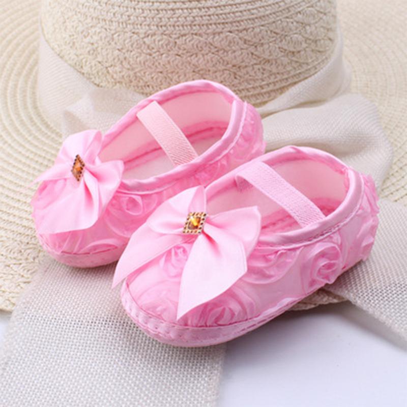 Giày Công Chúa Cho Trẻ Sơ Sinh, Đế Mềm, Cho Em Bé Gái, Thiết Kế Thắt Nơ Hoa, Làm Bằng Satin, Giày Cũi, Dễ Thương, Không Trơn Trượt, Có Ren, Dép Prewalker, Thích Hợp Cho Độ Tuổi: 0-18 M 1