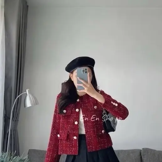 Áo khoác dạ ĐỎ ĐÔ 4 NẮP TÚI Nữ Top Women áokhoác dạ áo dạ áo khoác  dạ áo khoác  dạ ép 1