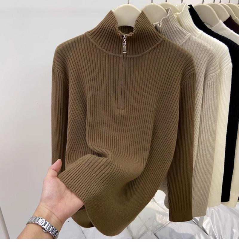 Product Introduction of 200 Wearable plus Size Polo Top Women's Autumn and Winter Half-High Collar Half-Open Zipper Sweater Loose Slimming Sweater Fashion 6