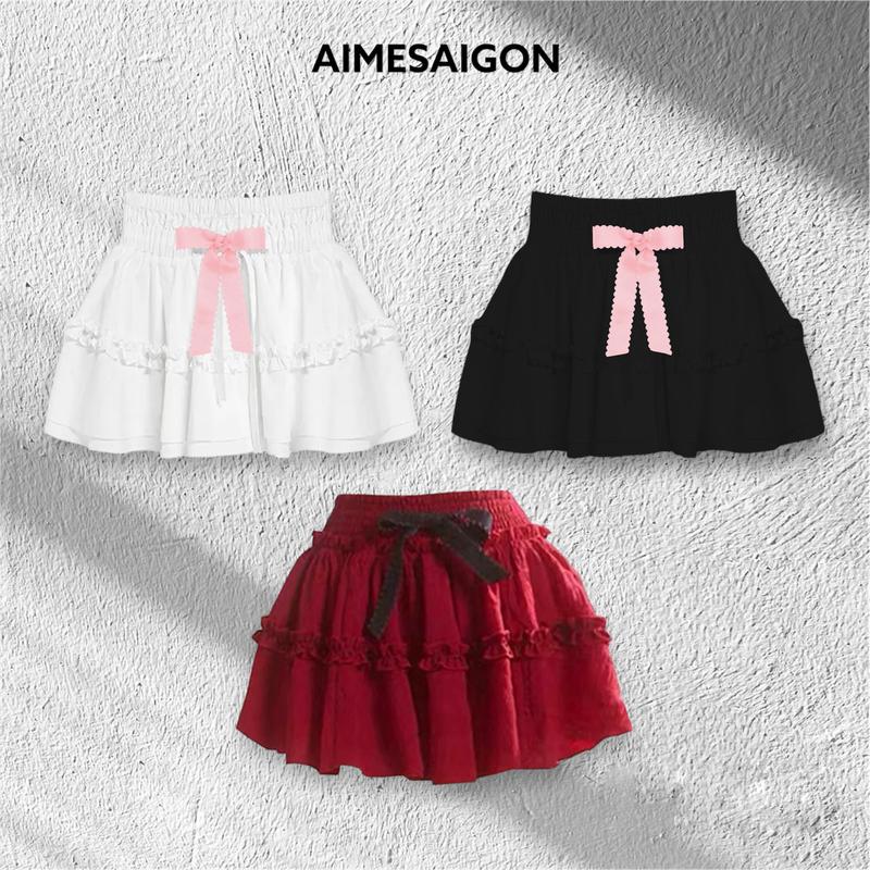 Chân váy nữ dáng xoè ngắn 2 tầng chất đũi màu trắng đen đỏ - Aimesaigon   Women