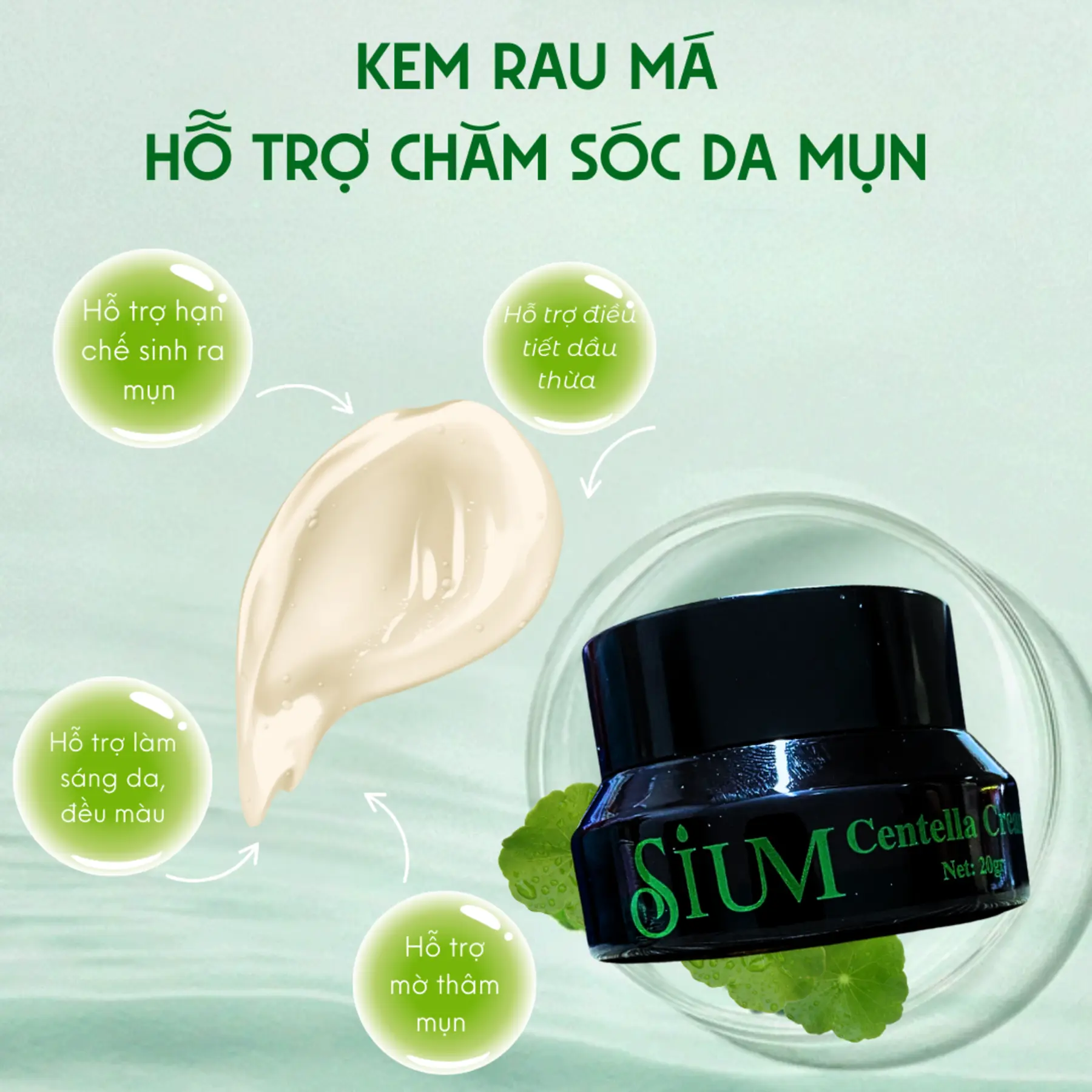 Kem Mụn Rau Má - Hỗ Trợ Giúp Giảm Mụn - Giảm Dầu Nhờn - 20ml Chăm Sóc Da Giảm Thâm Cho Nữ