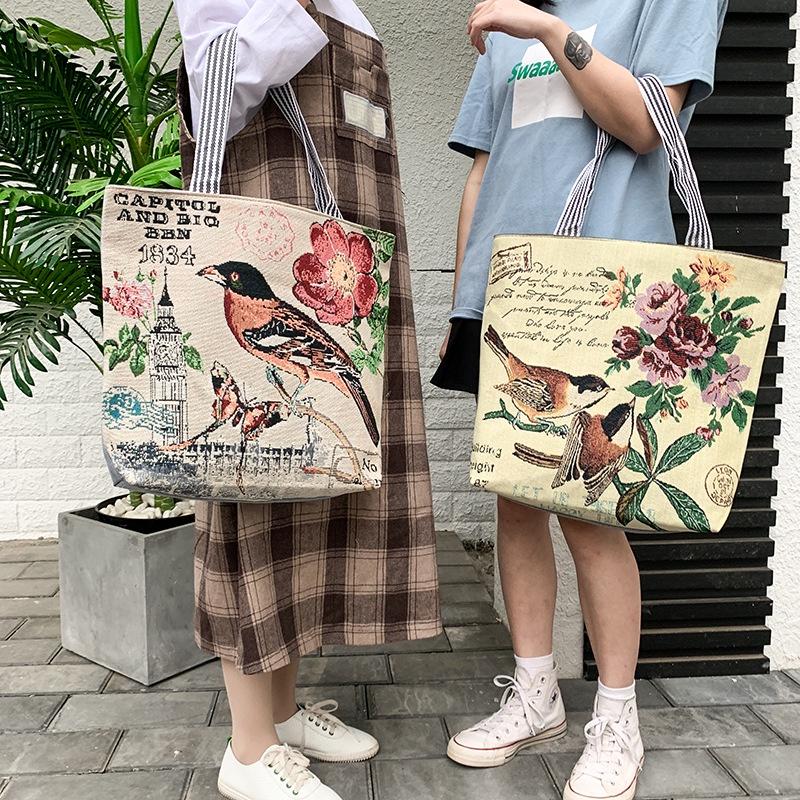 Bộ sưu tập Túi tote hình Chim phong cách Hàn quốc, túi vải nữ đeo vai vải canvas 0