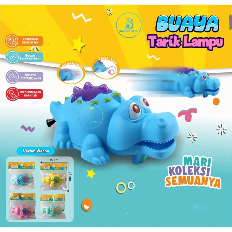 Mainan BUAYA Crocodile Tarik Bisa Jalan Lampu BA 08 /mainan anak /kado mainan anak /mainan murah Baterai Plastik