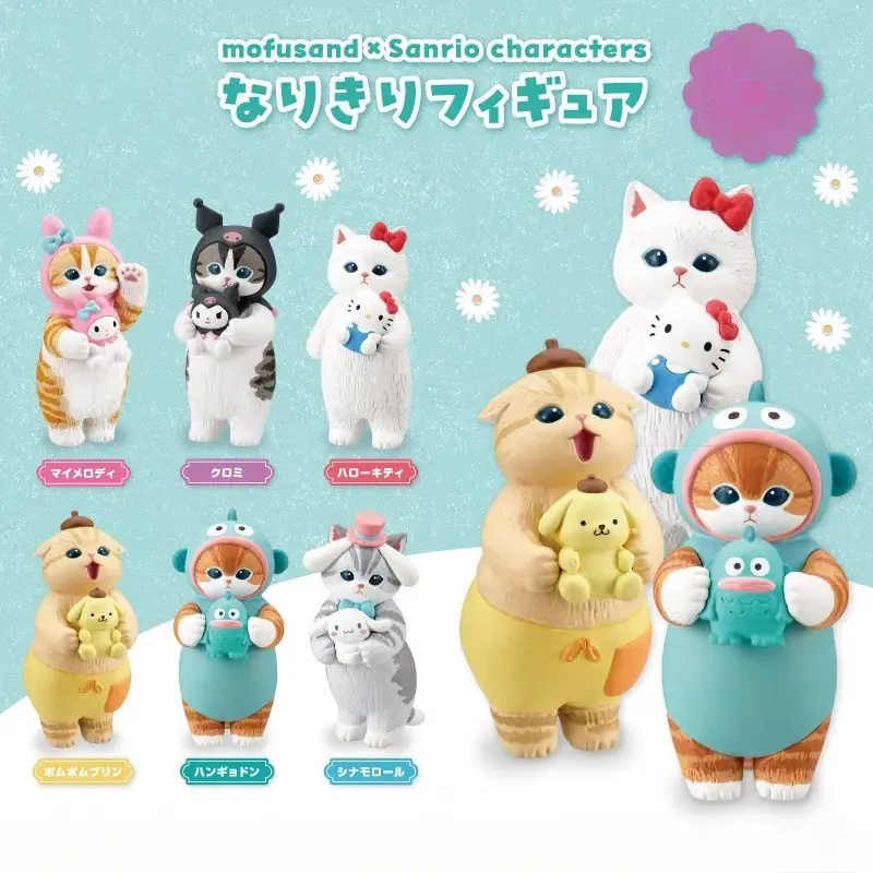 Tokoh Aksi Anime, 6 Keping / Set, Mofusand x Sanrio, Stok COD, Mainan Anak Patung Model Cosplay, Untuk Kanak-kanak, Koleksi Hadiah, Hiasan Kereta, Hiasan Rumah, Hiasan Kek, Gacha, Kuromi, Melodi, Kitt