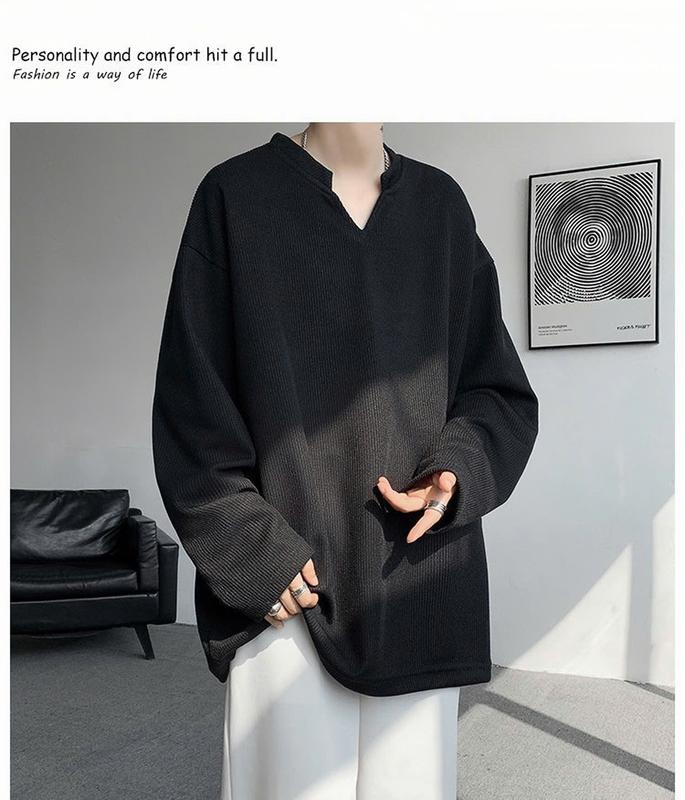 Áo thun cổ V dài tay nam nữ chất thun gân bản to mặt vải mịn co giãn đa chiều, áo phông cổ V nam nữ mặc nhà dạo phố QMT Menswear Cổ Tròn