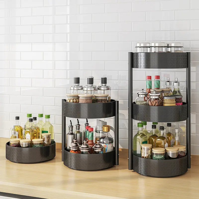 360degree rotatable condiment shelf kitchen multi-layer seasoning rack