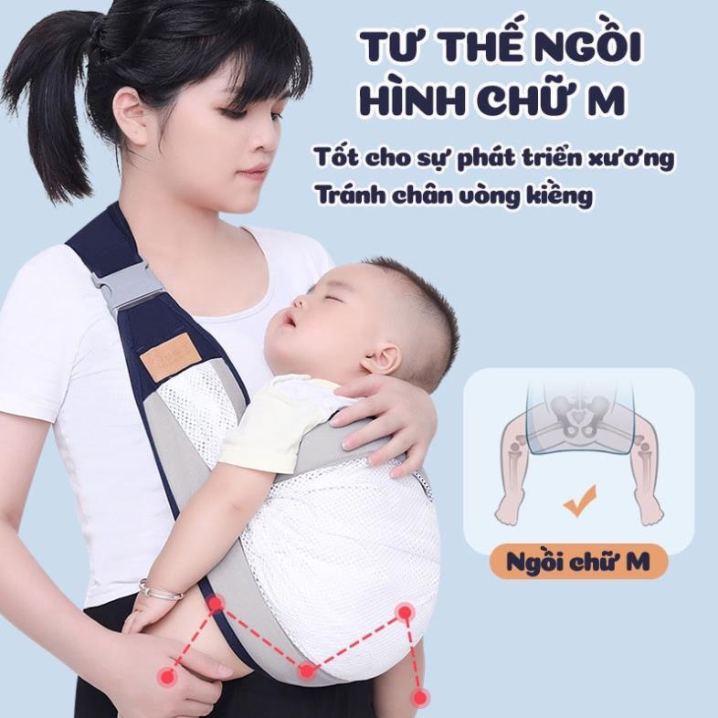 Địu em bé sơ sinh, địu cho bé bé sơ sinh nhiều tư thế vải lưới mềm mát gọn nhẹ dễ dàng sử dụng BECON 2