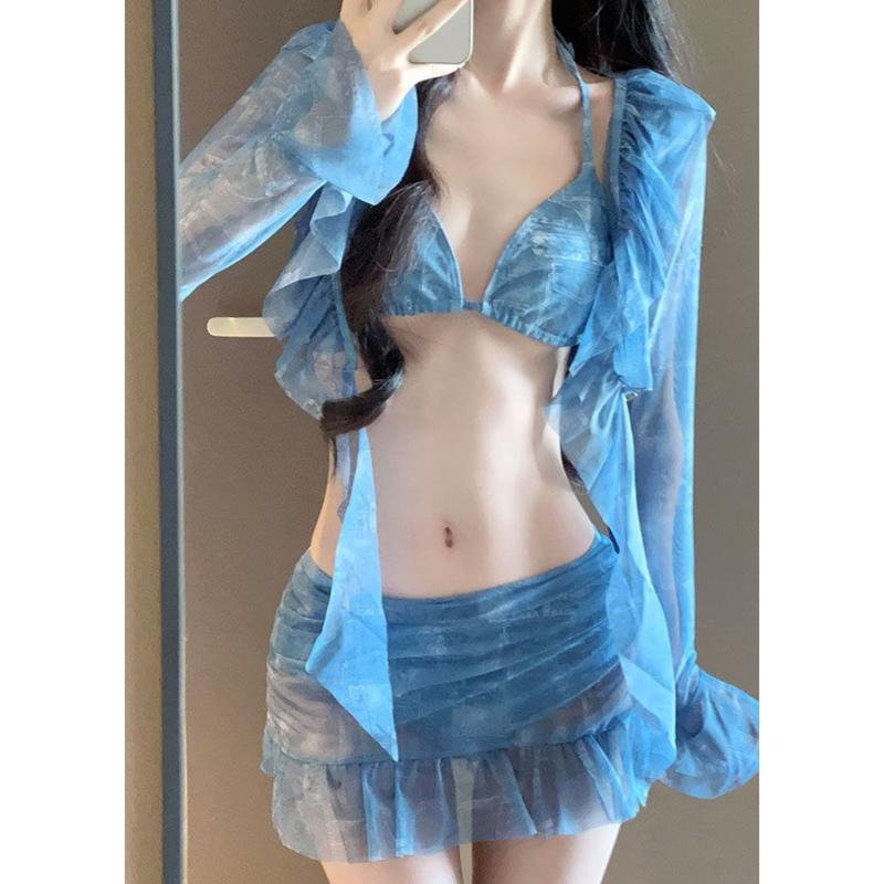 Product Introduction of Sexy long-sleeved bikini four-piece split women's swimsuit bikini vacation hot spring swimsuit super fairy pure desire 1