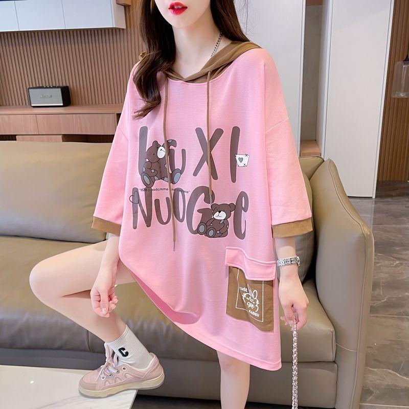 Product Introduction of Áo Thun Ngắn Tay Có Mũ Trùm Đầu, Dành Cho Nữ, Phong Cách Hàn Quốc, Dáng Rộng Vừa Vặn, Dễ Phối Đồ Đi Chơi, Màu Tương Phản, Áo Tay Lửng Ngoại Cỡ Thời Trang, Mùa Hè 2024 Hàng Mới Về Women Top Hoodie Cổ Tròn 20