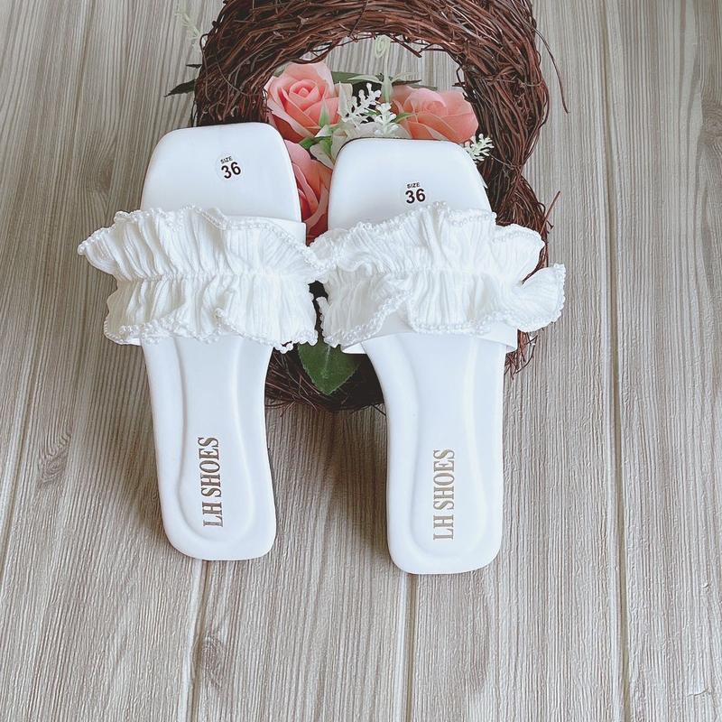 Dép bệt thấp quai ngang nữ gắn nơ bèo cực xinh điệu đi làm chơi học biển DéP GiàY Shoes Sandal Jean Đế Bằng