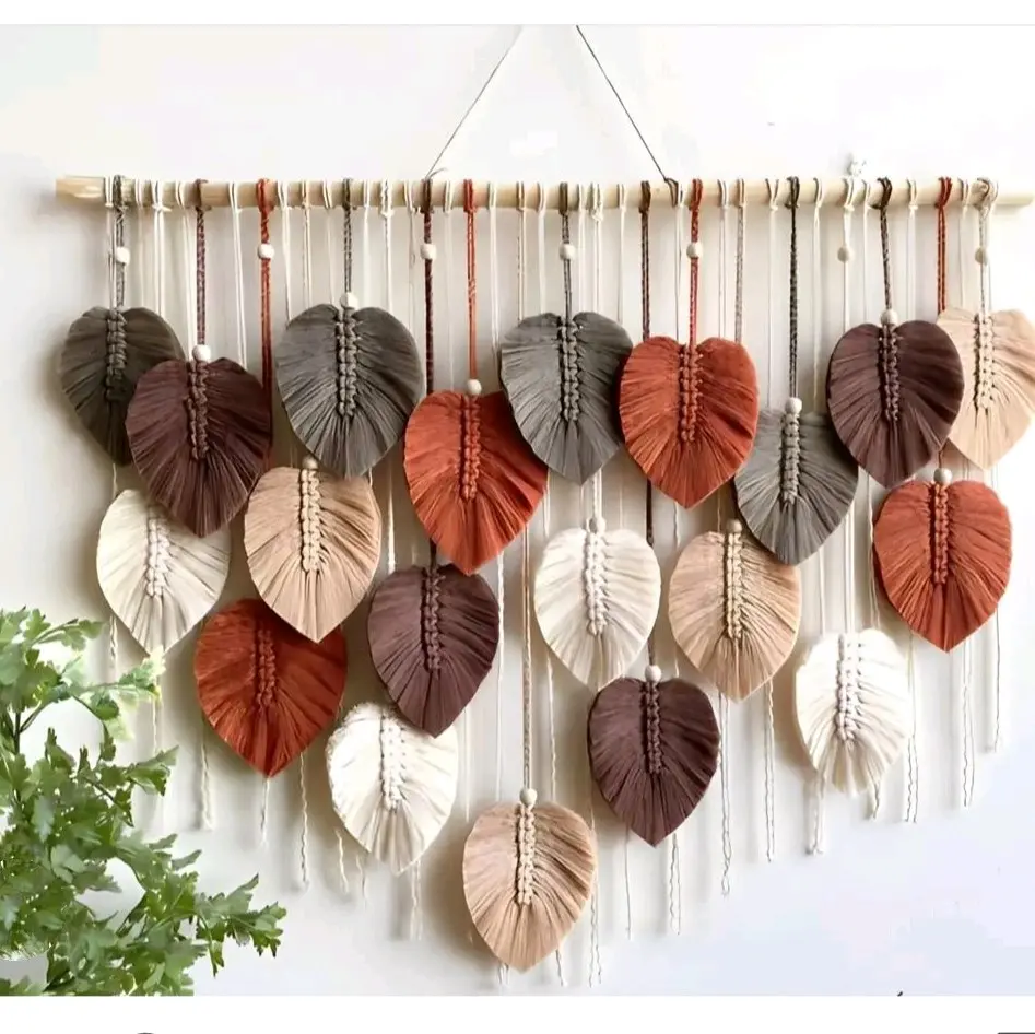 MACRAME DAUN AESTHETIC GANTUNG-Dekorasi Dinding Macrame Daun Aesthetic Hiasan Kamar Tidur Wanita Minimalis Kekinian Set Bunga