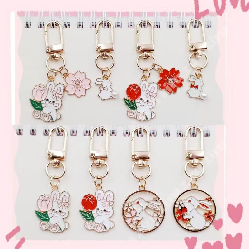 Chinese Cute Rabbit Keychain Alloy Sakura Rose Animal Moon Rabbit ...