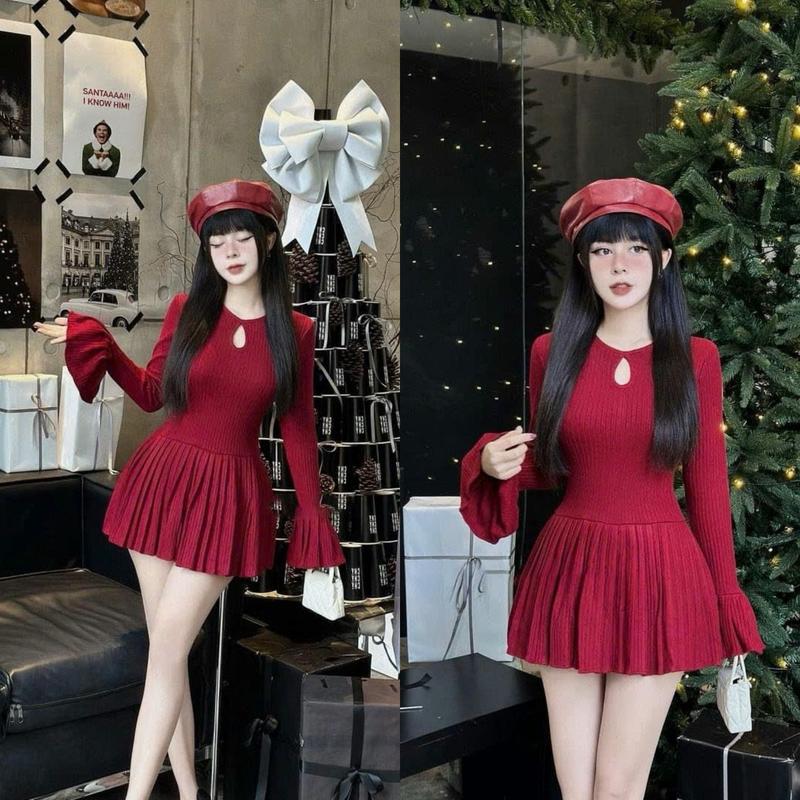  S50 Váy Xoè Xếp Ly Tay Loe CÓ KÈM QUẦN Phong Cách Hàn Quốc Dễ Thương - Chất thun tăm thái dày dặn - Freesize 45-55kg - Dress Women Nữ Đen Kem 