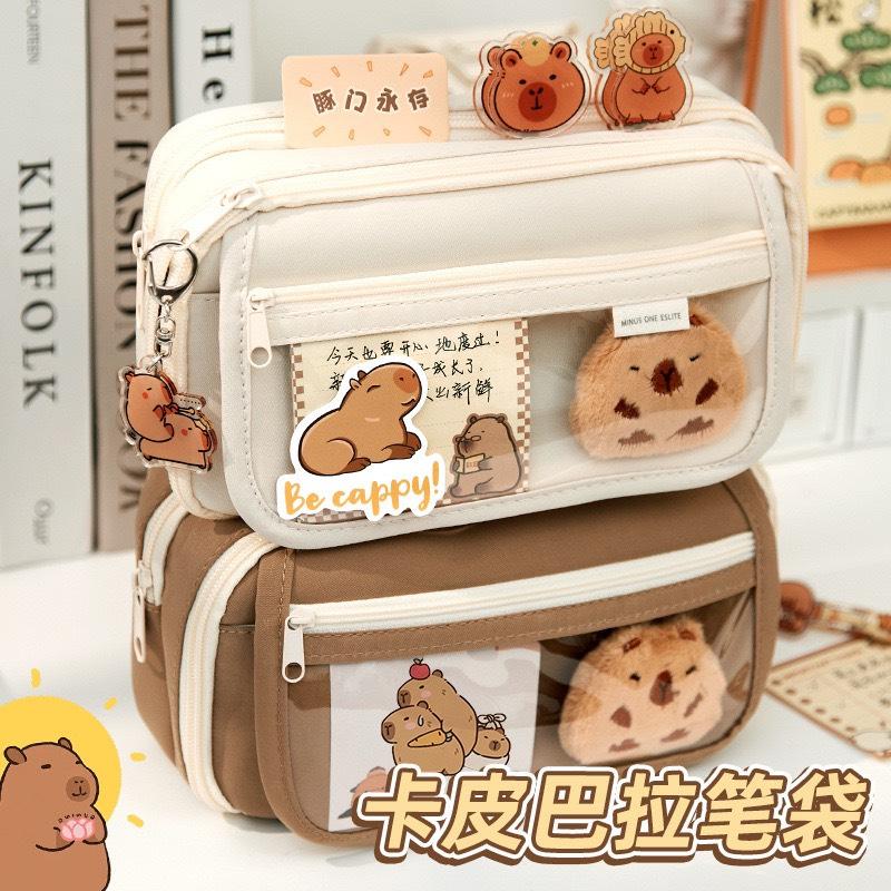   Tặng móc Capybara + Sticker hình Capybara  Túi đựng bút Capybara Túi đựng văn phòng phẩm Capybara Túi đụng bút dễ thương 