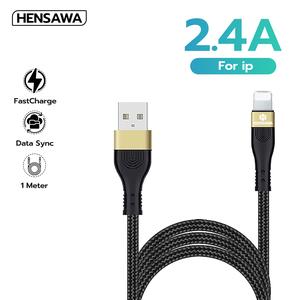 Hensawa สายชาร์จเร็ว USB to ip 2.4A รุ่น US3095 สีดำ สายถักไนลอน 1m สำหรับ ไอโฟน รองรับชาร์จไว ทนทาน Fast Charge Cable & Sync มาตรฐาน หนาพิเศษ