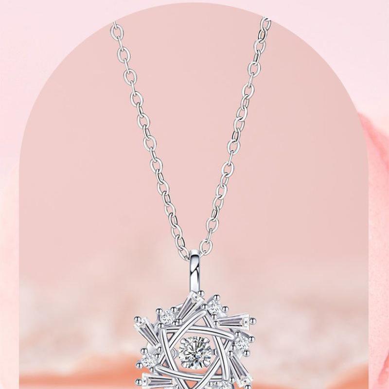 Product Introduction of Silver Titanium Steel Cross Chain Necklace with Winter Beating Heart Snowflake Pendant for Women Sweet Light Luxury Clavicle Chain 7