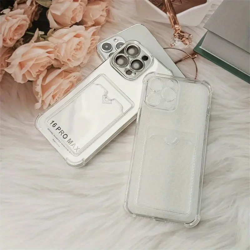 Minimalist Phone Case with Card Slot, Clear Anti-drop Phone Protective Cover, Phone Accessories Compatible with iPhone 16 15 14 13 12 18 7 Plus Pro Max Mini Series, Casing 7