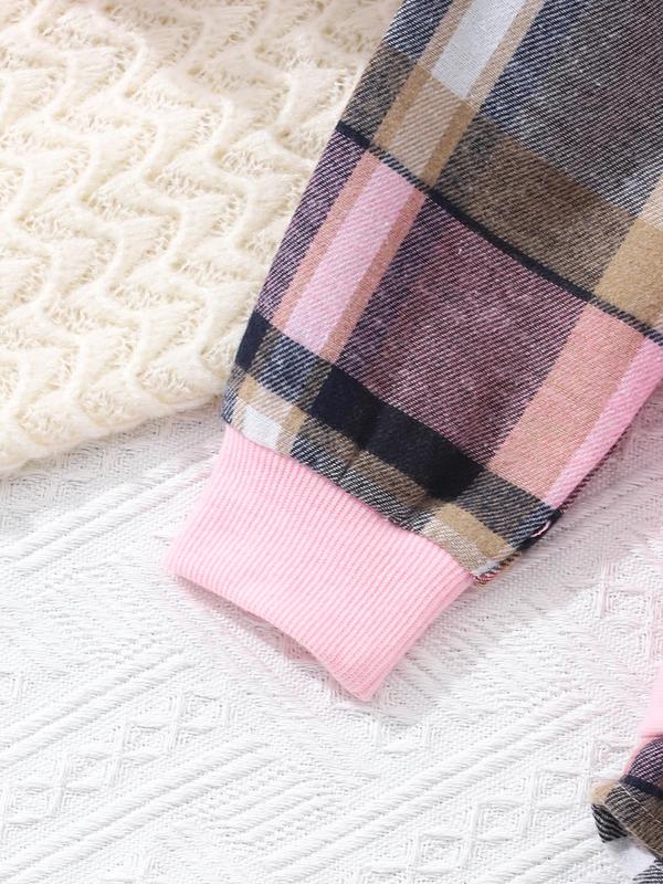 Girl's Patchwork Plaid Print 2 in 1 Hoodie & Pants Set, Casual Long Sleeve Hooded Sweatshirt & Trousers, Kids Fall & Winter Clothes 3