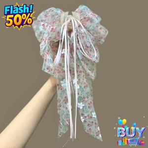 กิ๊บติดผมหางม้าโบว์ลายดอกไม้ สไตล์ฝรั่งเศส กิ๊บติดผมครึ่งกรงเล็บด้านหลังศีรษะ สด สำหรับผู้หญิง ทันสมัย ดีไซน์ใหม่ขั้นสูง พร้อมสต็อก 2025