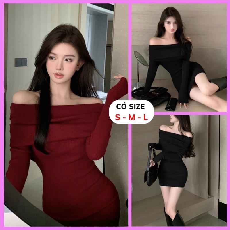  Đầm Body Trễ Vai Đón Tết RANSHI Siêu Đẹp Màu Đỏ Đô Và Đen Dày Dặn Hai Lớp Váy Body Nữ Tôn Dáng - RBD130 Nữ Women Dress 