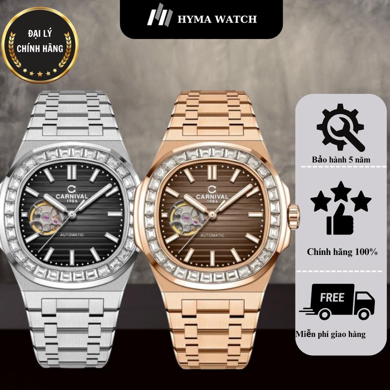  Đồng hồ cơ Nam Carnival 8128G Dây thép lộ cơ kính sapphire Bảo hành 5 năm 
