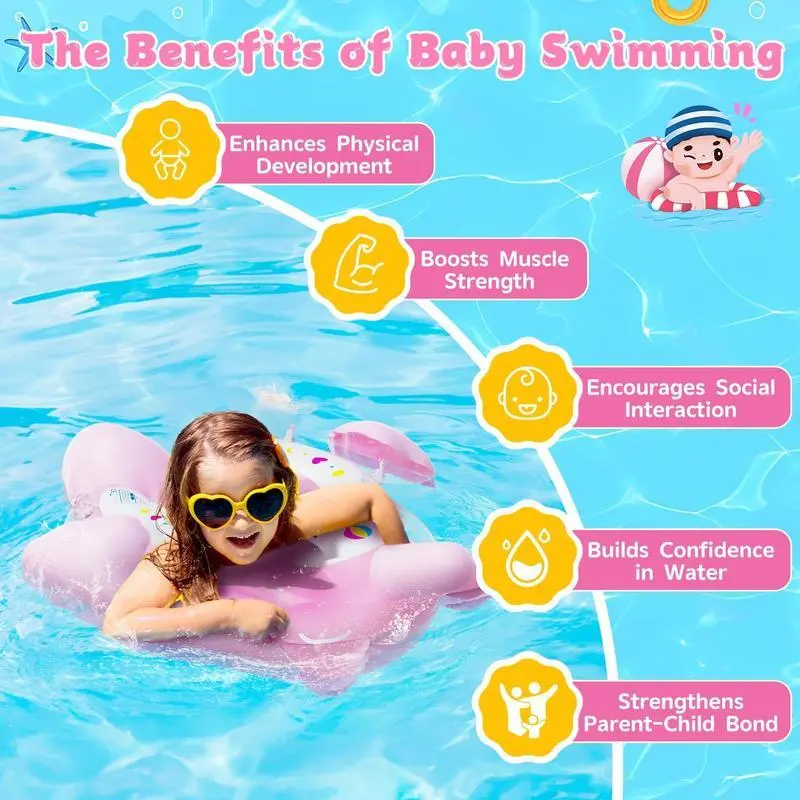 Baby Swimming Float with Canopy, Inflatable Swimming Pool Float with Sunshade, Swimming Pool Game Fun Gift, Swimming Accessories for Kids 4