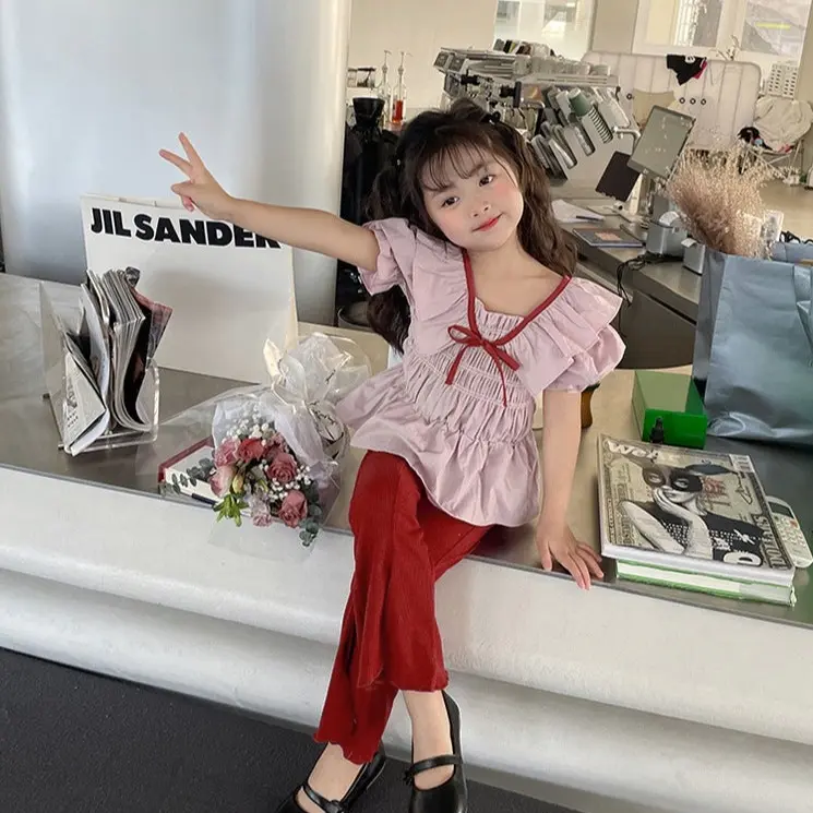 BABYHOKI STORE Usia 7 8 9 10 Tahun Baju Anak Tanggung Cewek [363620] - Setelan Blouse Lengan Balon Anak Perempuan - Motif Plain Rubber 7