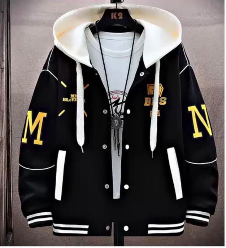 ÁO KHOÁC NỈ BOMBER FORM RỘNG CÓ DÂY IN HÌNH 7BRS SIÊU THỜI TRANG MẪU MỚI Menswear Jacket Đen việt nam dây kéo áo hoodie & áo len