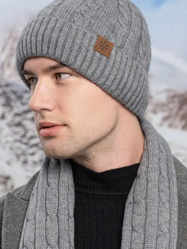 Men's Solid Color Knit Hat & Scarf & Gloves Set, Casual Warm Three-piece Knitwear Set for Fall & Winter, Fashion Accessories for Men 2