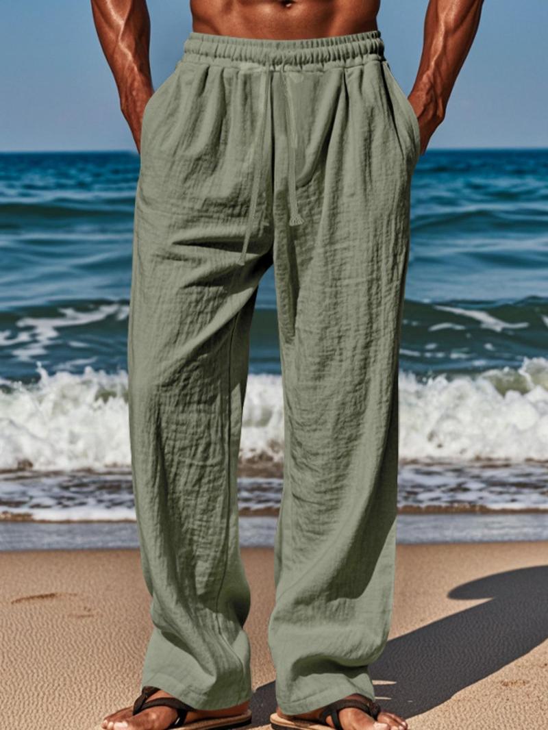 Product Introduction of Men's Solid Color Pants, Casual Comfy Breathable Trousers for Summer, Men's Bottoms for Beach Vacation Daily Wear 4