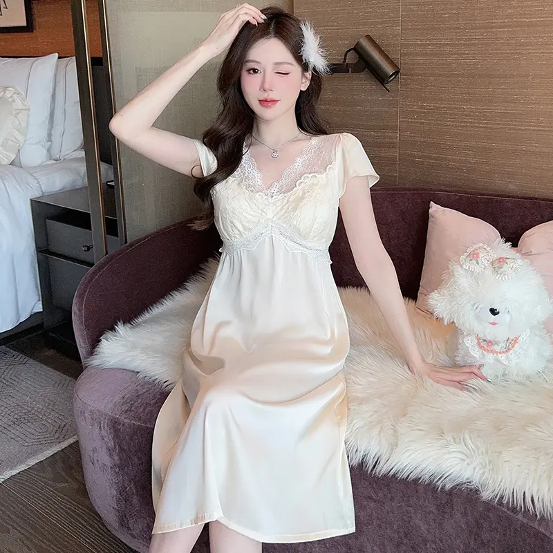 Váy Ngủ Nữ, Phong Cách Ngầu Và Gợi Cảm Mùa Hè, Làm Bằng Ren Và Lụa Lạnh, Đồ Ngủ Cao Cấp, Có Đệm Ngực, Phong Cách Dễ Thương Và Gợi Cảm, Thích Hợp Mặc Nhà, Mỏng, Hàng Mới Về, 2025 Dress Women Khuy
